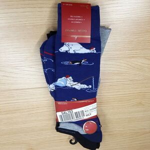 PERRY ELLIS Dress Socks 3-Pack Blue Black Gray Polar Bear Winter Stripe Solid